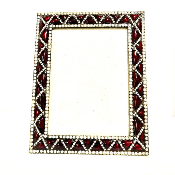Red Enameled Rhinestones Diamond Quilted, 5x7 photo Photo Frame - Picture 1 of 4